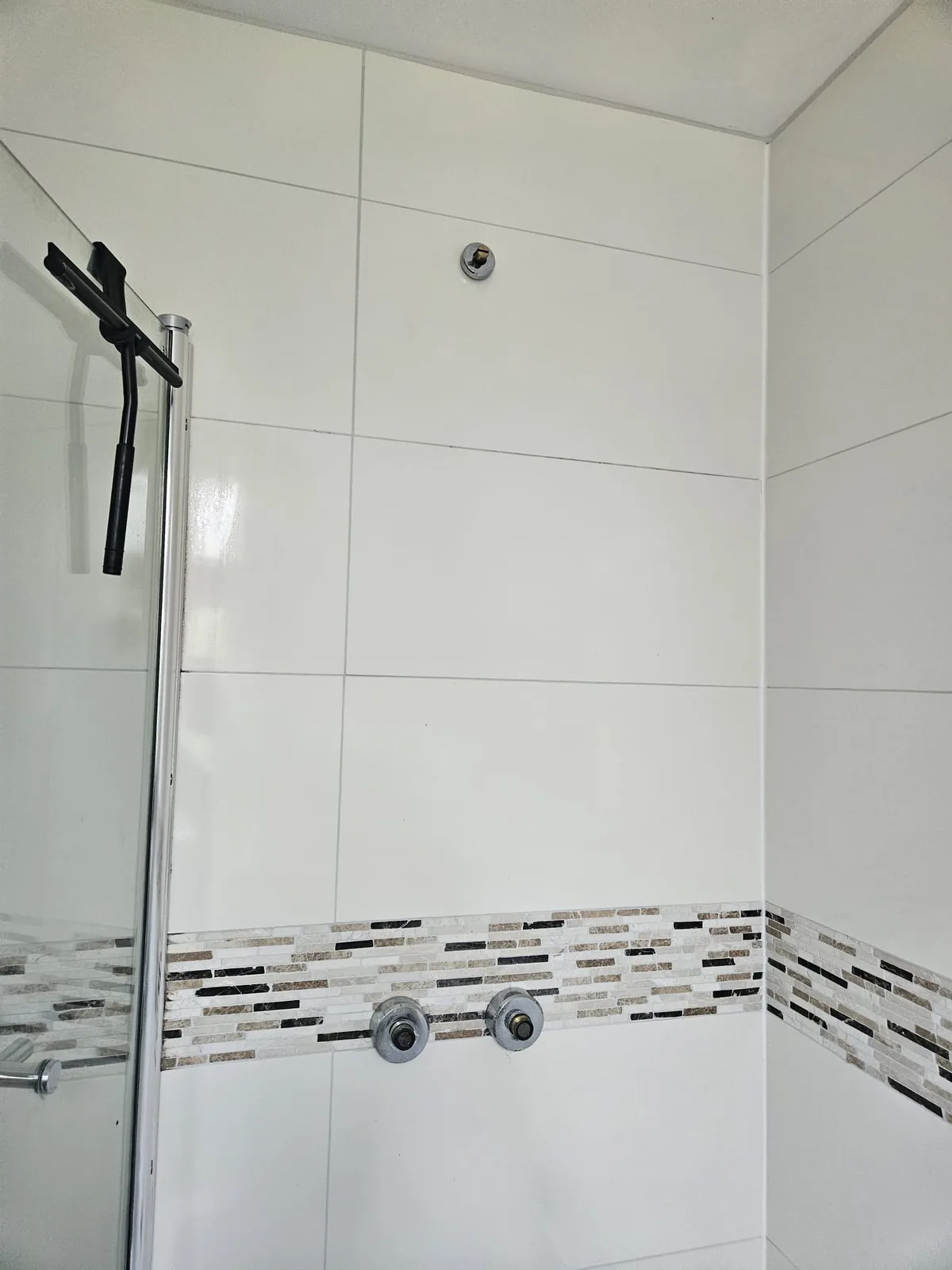 Shower before: missing shower head, only stub fitting visible
