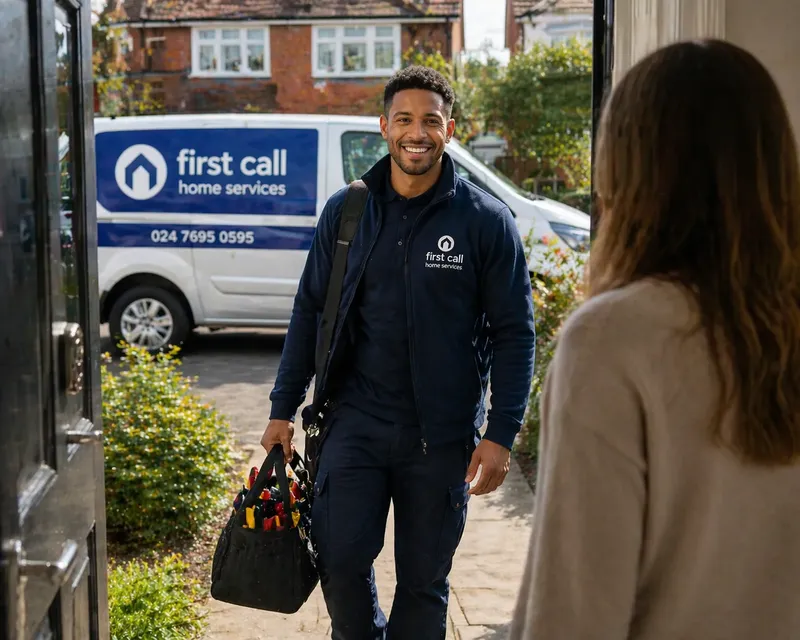 First Call Home Services engineer arriving at a customer’s front door